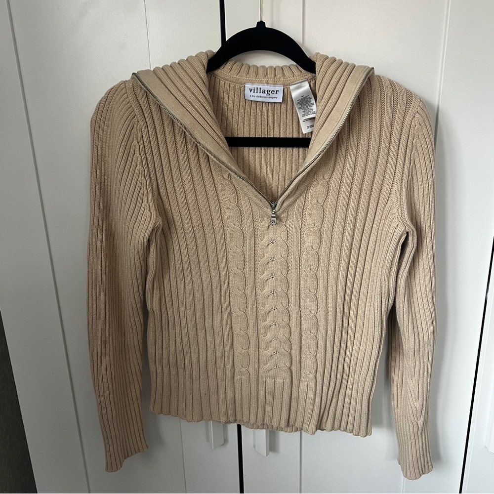 Villager by Liz Claiborne Zip Front Cable Knit Sweater, Sz M